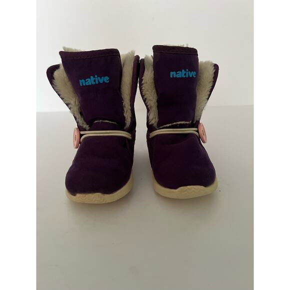 Native Kid/Girl's Luna Beetle Faux Fur Lined Purple/Bone Winter Boots Size C7 - Picture 7 of 14